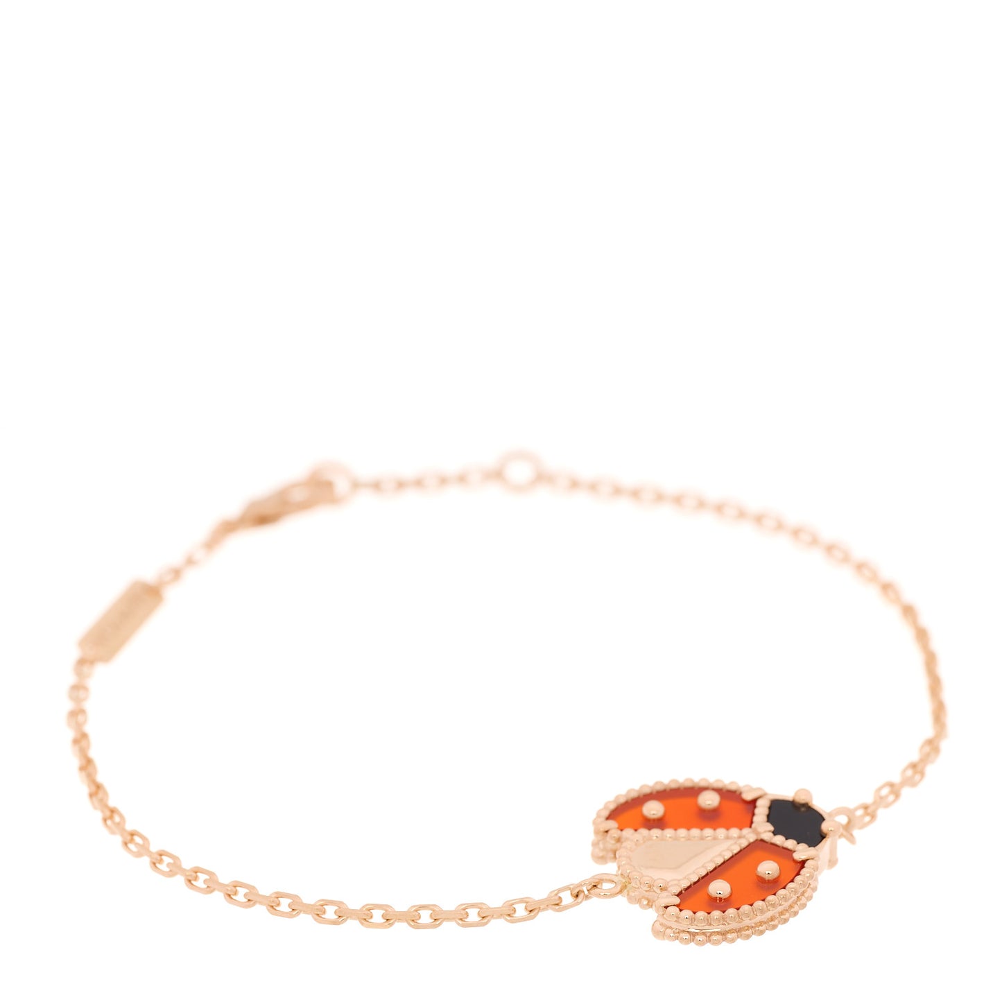 18K Rose Gold Carnelian Onyx Lucky Spring Open Wing Lady Bug Bracelet