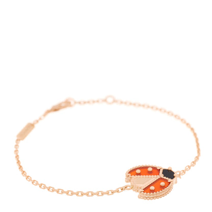 Van Cleef & Arpels 18K Rose Gold Carnelian Onyx Lucky Spring Open Wing Lady Bug Bracelet 1 of 7