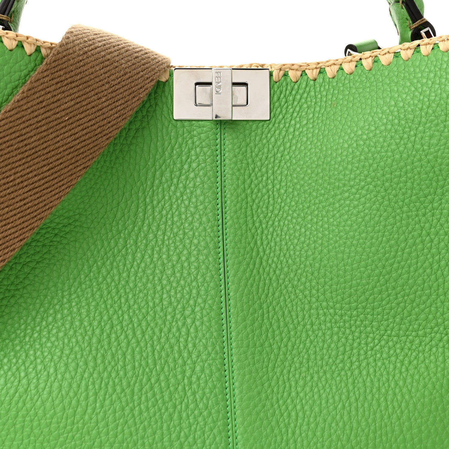 Fendi Cuoio Romano Selleria Raffia Bi-Color Woven Medium Peekaboo X-Lite Tomatillo Paglia 7 of 9