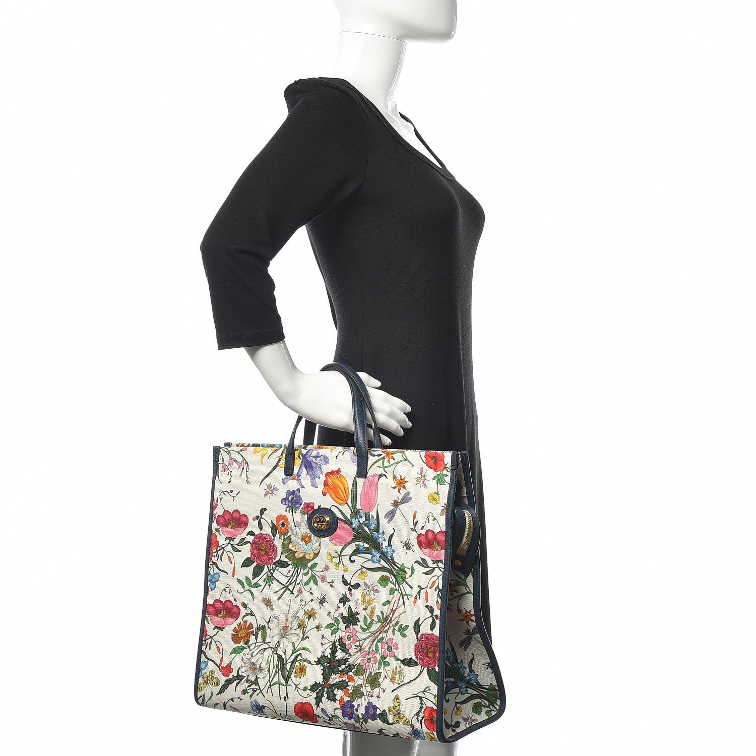 Gucci Canvas Large Flora Tote Navy Multicolor 2 of 10