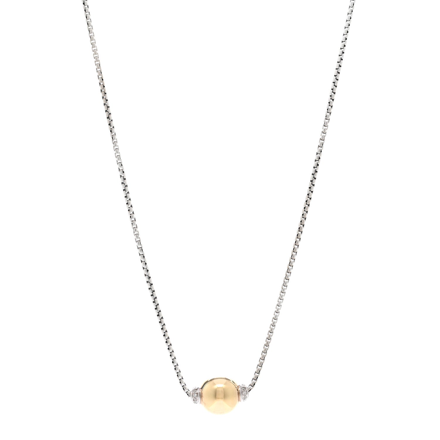David Yurman Sterling Silver 18K Yellow Gold Diamond 10mm Solari Pendant Necklace 1 of 5
