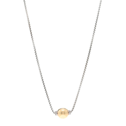 David Yurman Sterling Silver 18K Yellow Gold Diamond 10mm Solari Pendant Necklace 1 of 5