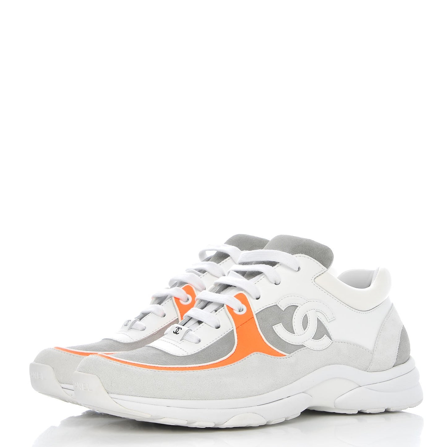 Suede Calfskin Fabric CC Sneakers 40 White Grey Fluo Orange