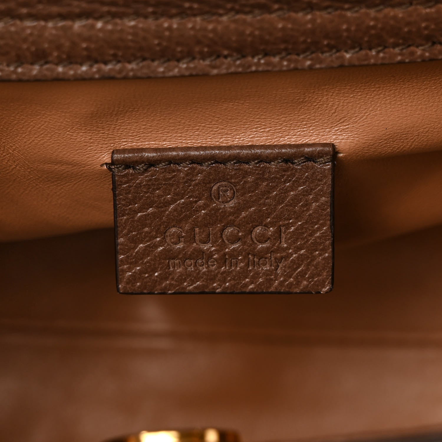Gucci Monogram Jumbo GG Textured Dollar Calfskin Mini Diana Tote Bag Camel Ebony New Acero 7 of 10