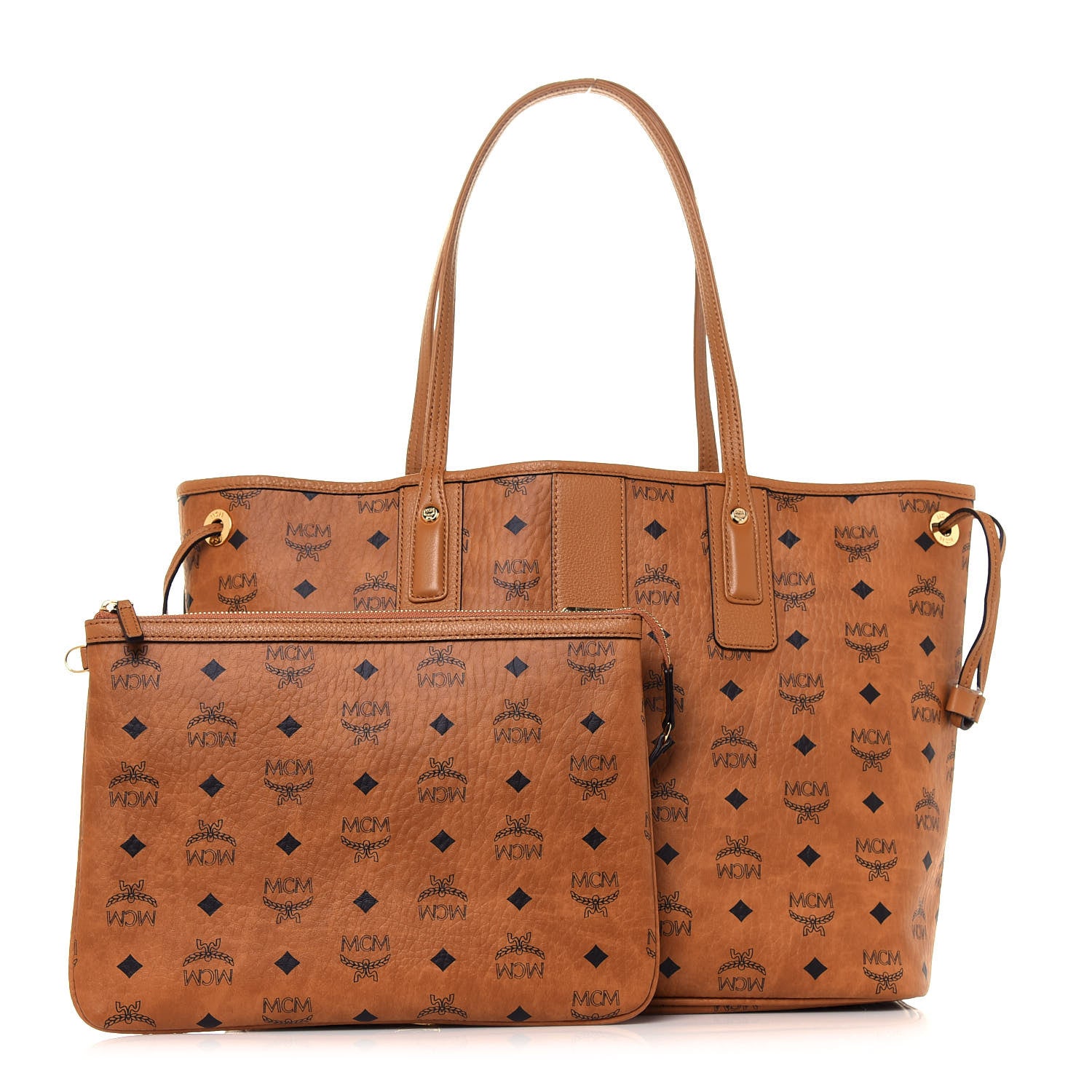 MCM Visetos Medium Liz Reversible Shopper Tote Cognac 1 of 20