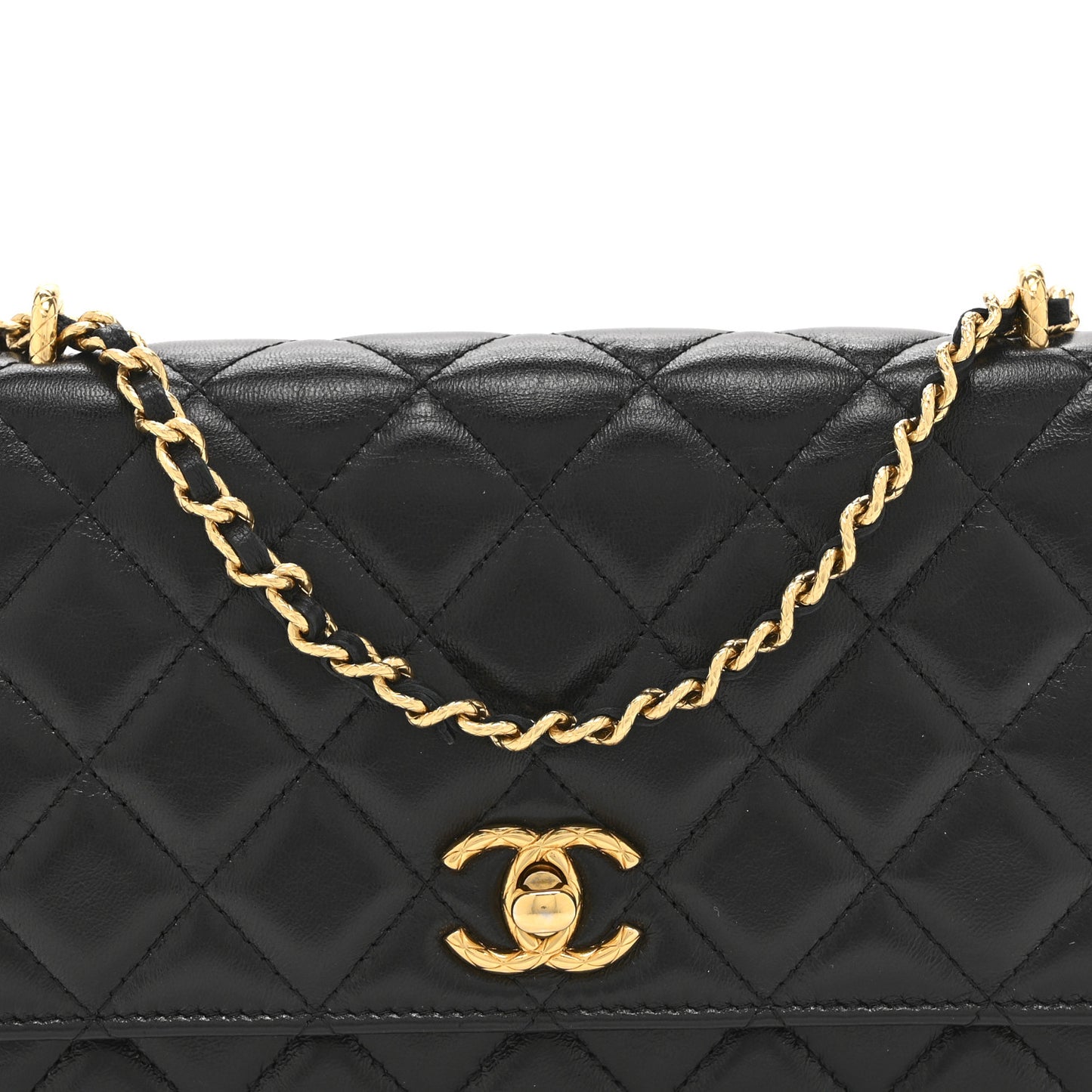 Shiny Lambskin Quilted Dynasty Wallet On Chain WOC Black