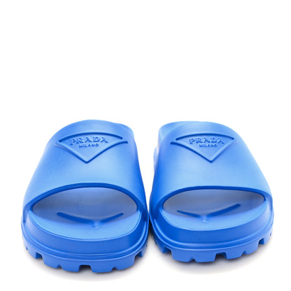 Prada EVA Rubber Triangle Logo Embossed Womens Lug Sole 20mm Slide Sandals 37 Azzurro 3 of 9