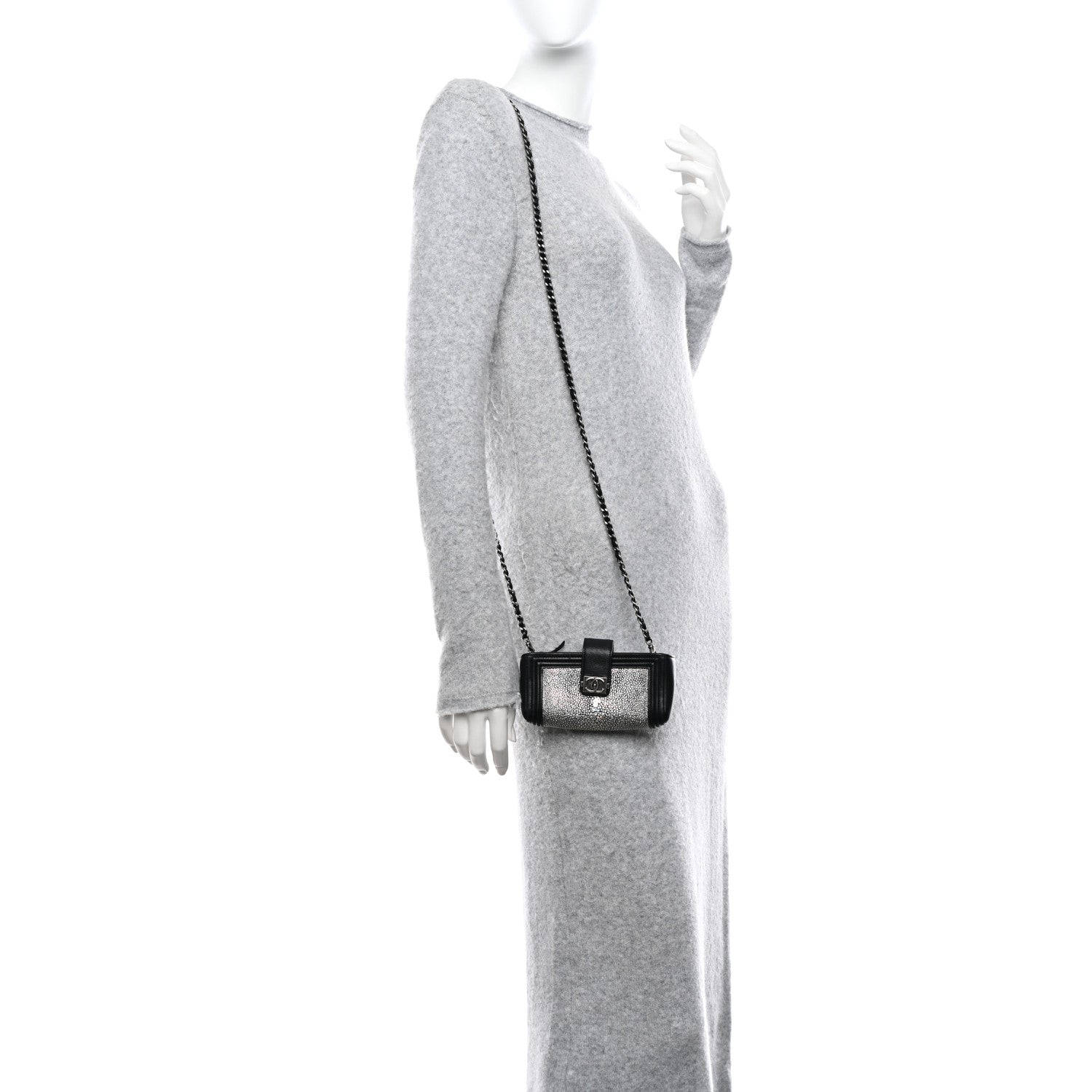 Chanel Metallic Galuchat Stingray Lambskin Mini Clutch With Removable Chain Black 2 of 11