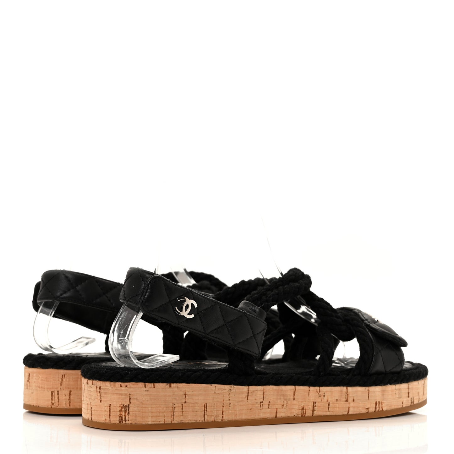 Cord Lambskin Quilted Logo Sandals 38 Black