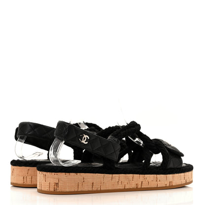 Chanel Cord Lambskin Quilted Logo Sandals 38 Black 4 of 6