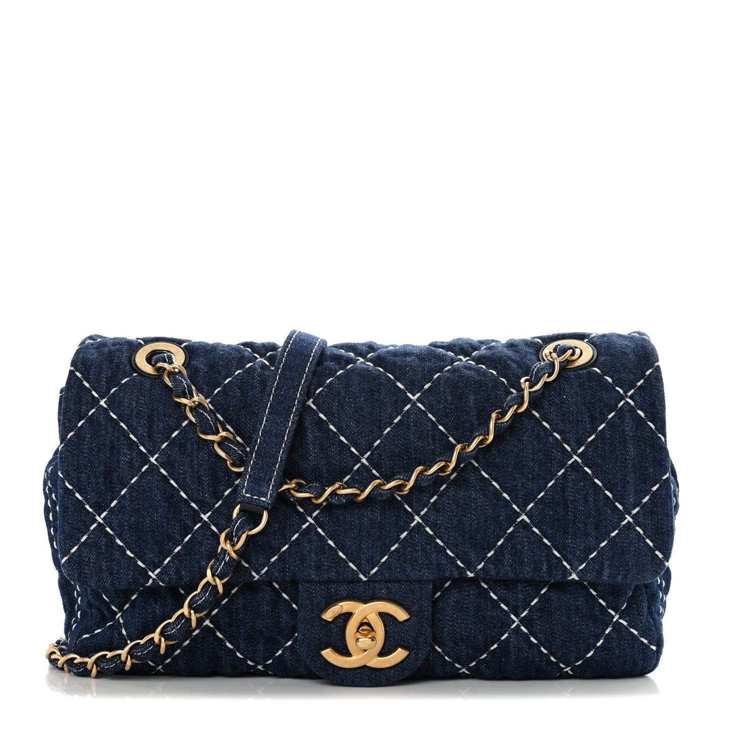 Denim Quilted Medium Denim Trip Single Flap Blue