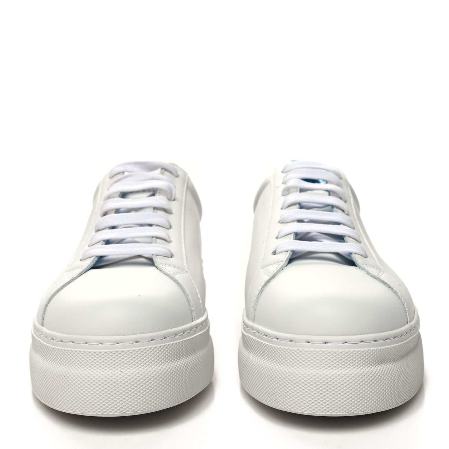 Calfskin Womens Urban Street Sneakers 37.5 White Aqua