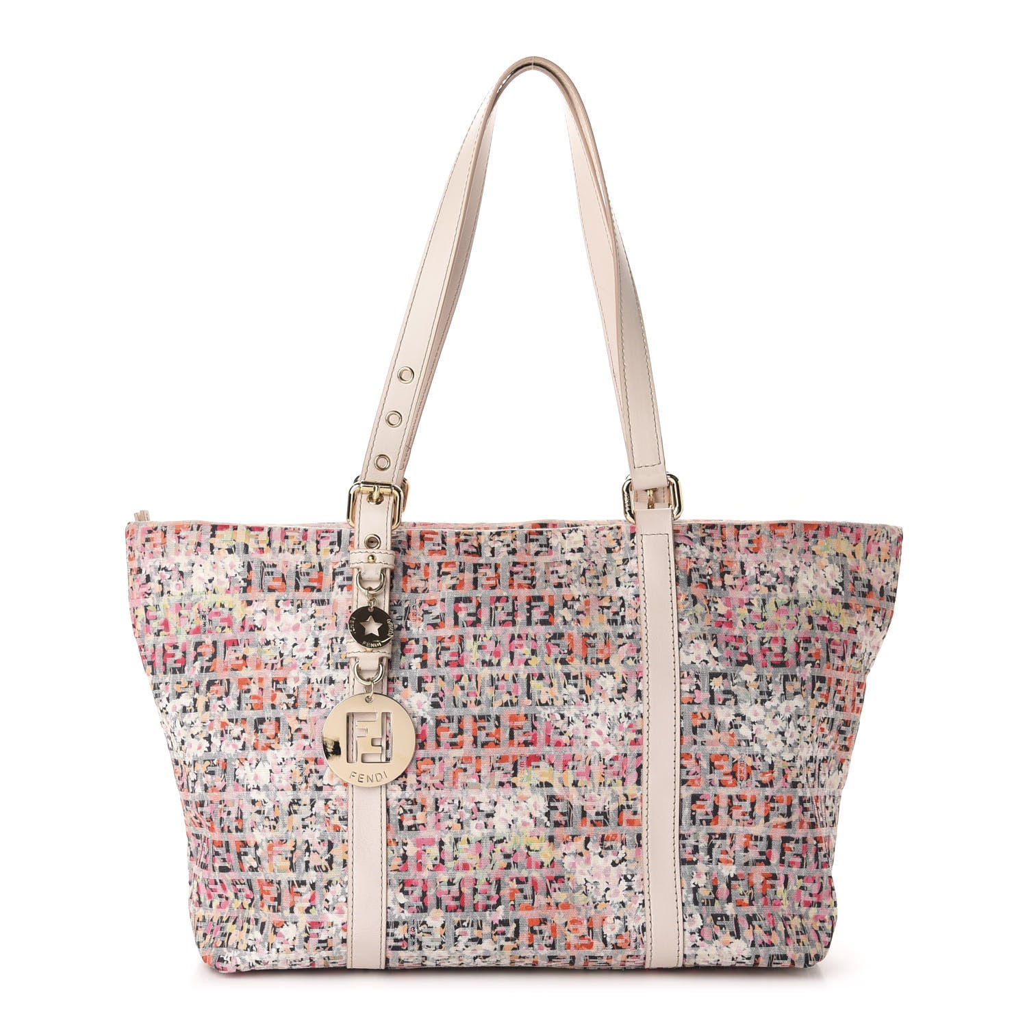 Fendi Zucchino Vitello Floral Forever Shopper Tote Rosa Papaya Rosa Confetto 1 of 10