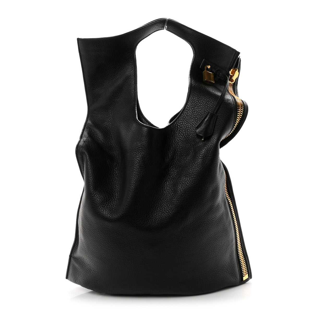 Grained Calfskin Large Alix Padlock Zip Shoulder Bag Black