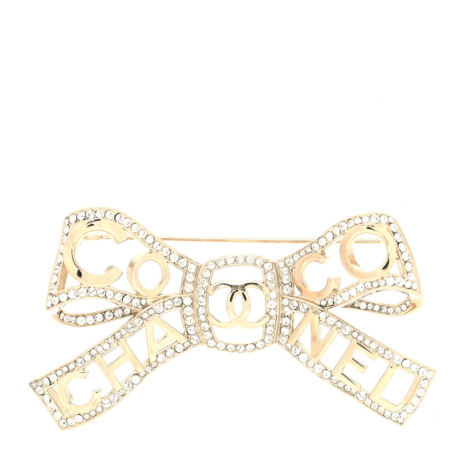 Chanel Metal Crystal Bow-tiful CC Brooch Gold 1 of 4