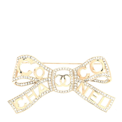 Chanel Metal Crystal Bow-tiful CC Brooch Gold 1 of 4