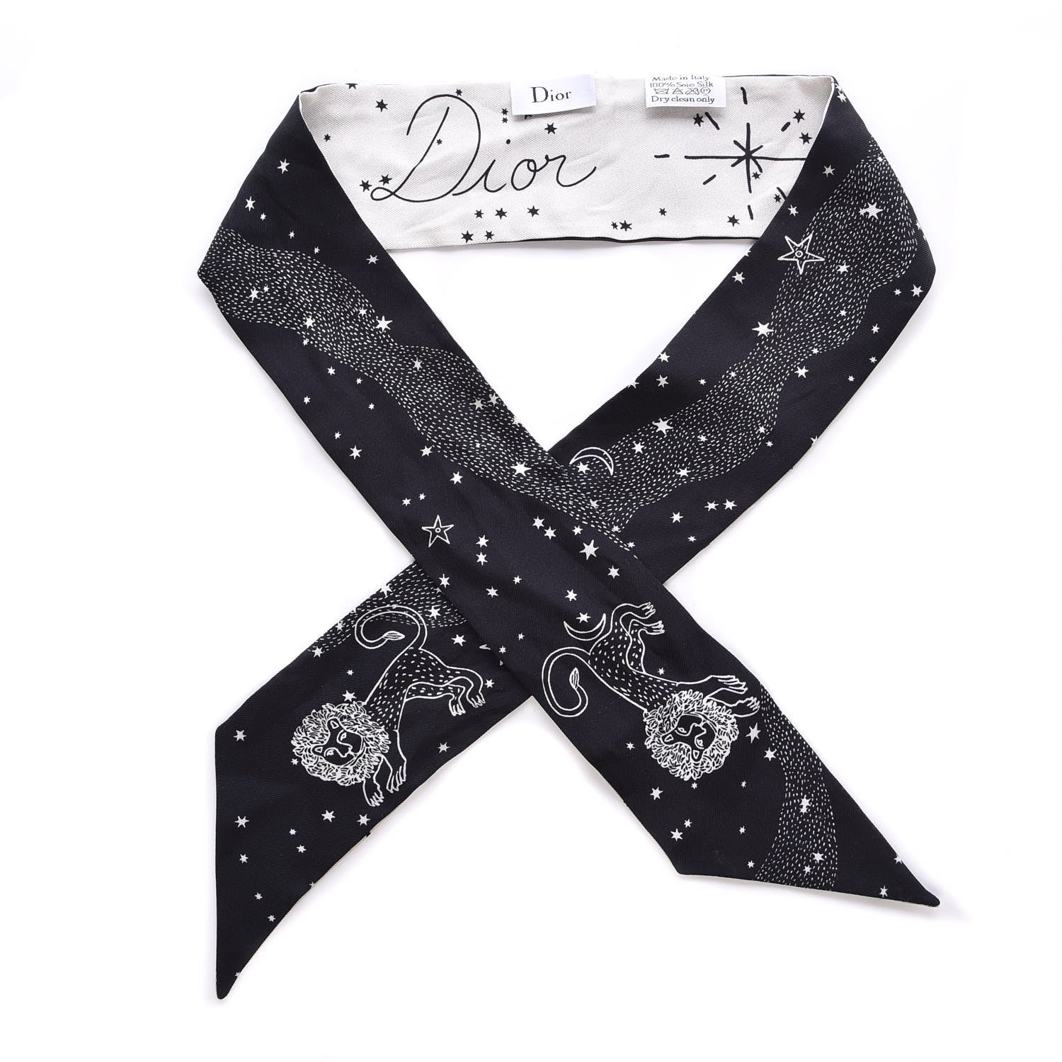 Christian Dior Silk Zodiac Leo Mitzah Scarf Black 1 of 8
