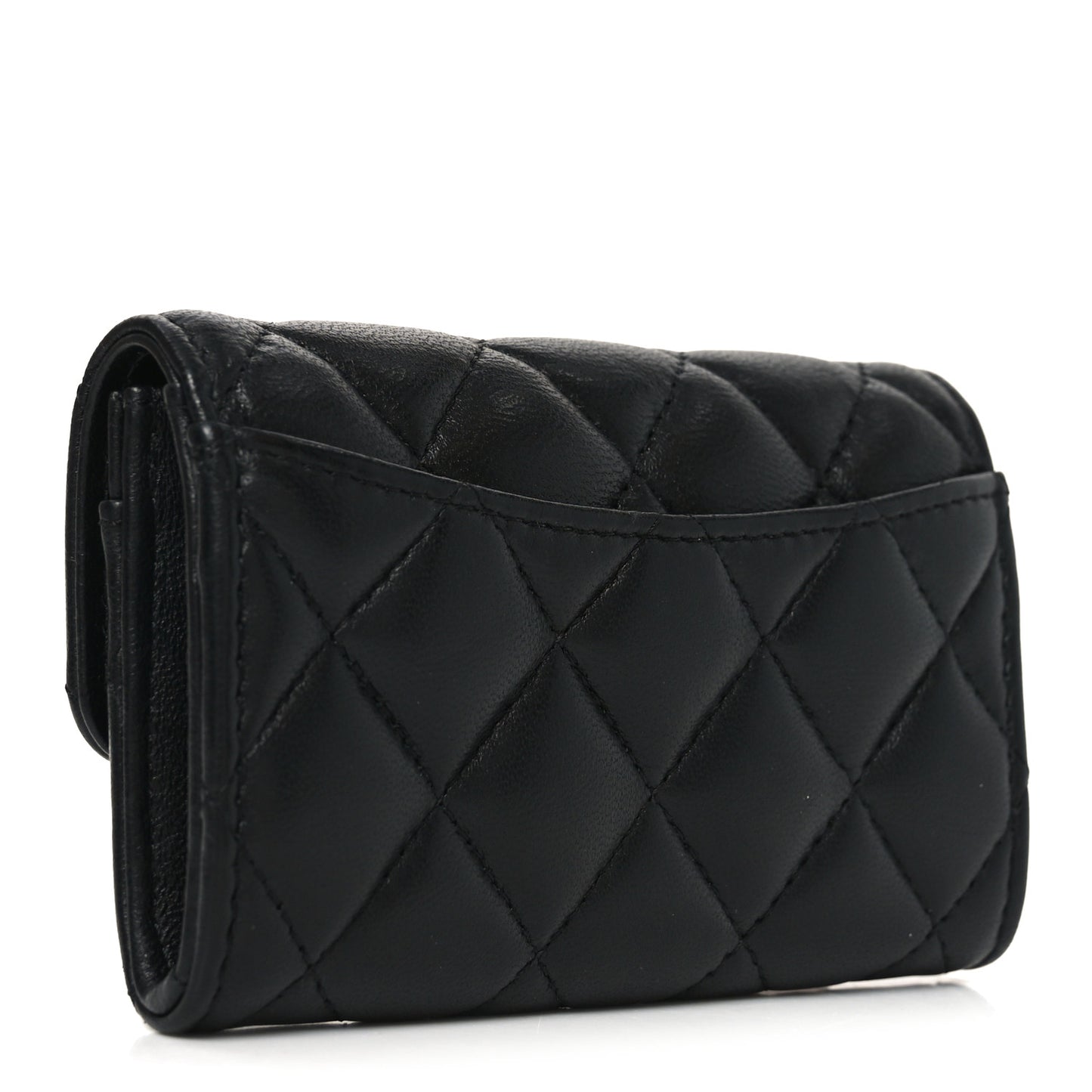 Lambskin Quilted Flap Card Holder Wallet So Black