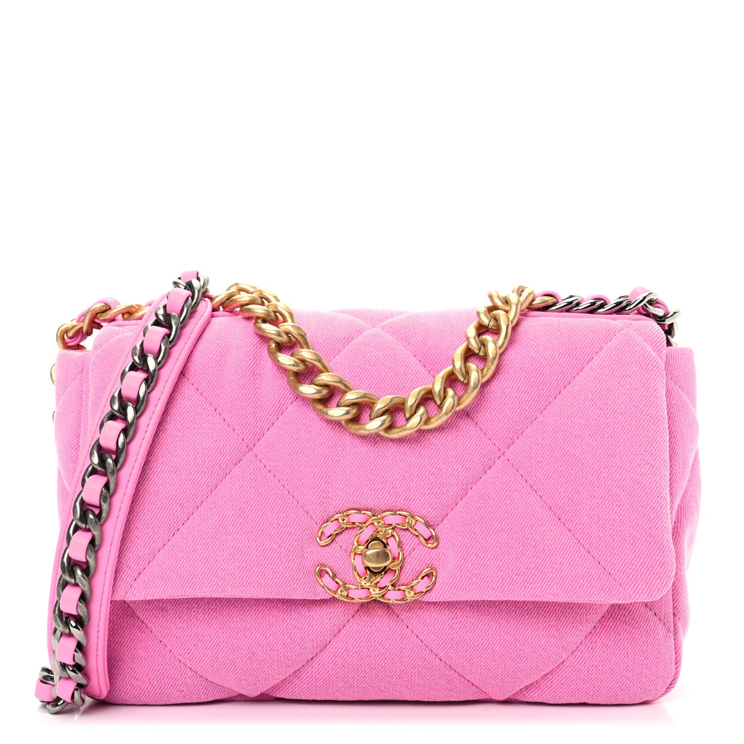 Chanel Denim Quilted Medium Chanel 19 Flap Neon Pink 1 of 9
