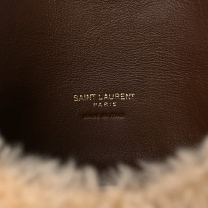Saint Laurent Shearling Quilted Monogram Loulou Puffer Pouch Clutch Natural Beige Brick 8 of 10