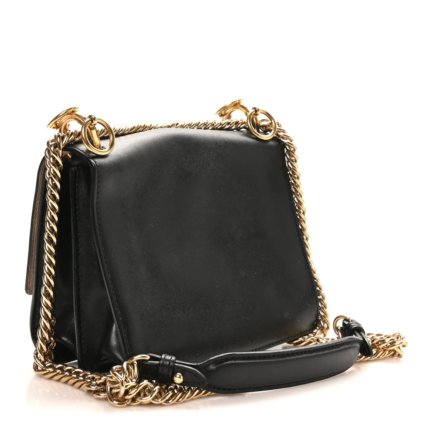 Vitello Liberty Metal Monster Eyes Small Kan I Shoulder Bag Black Gold