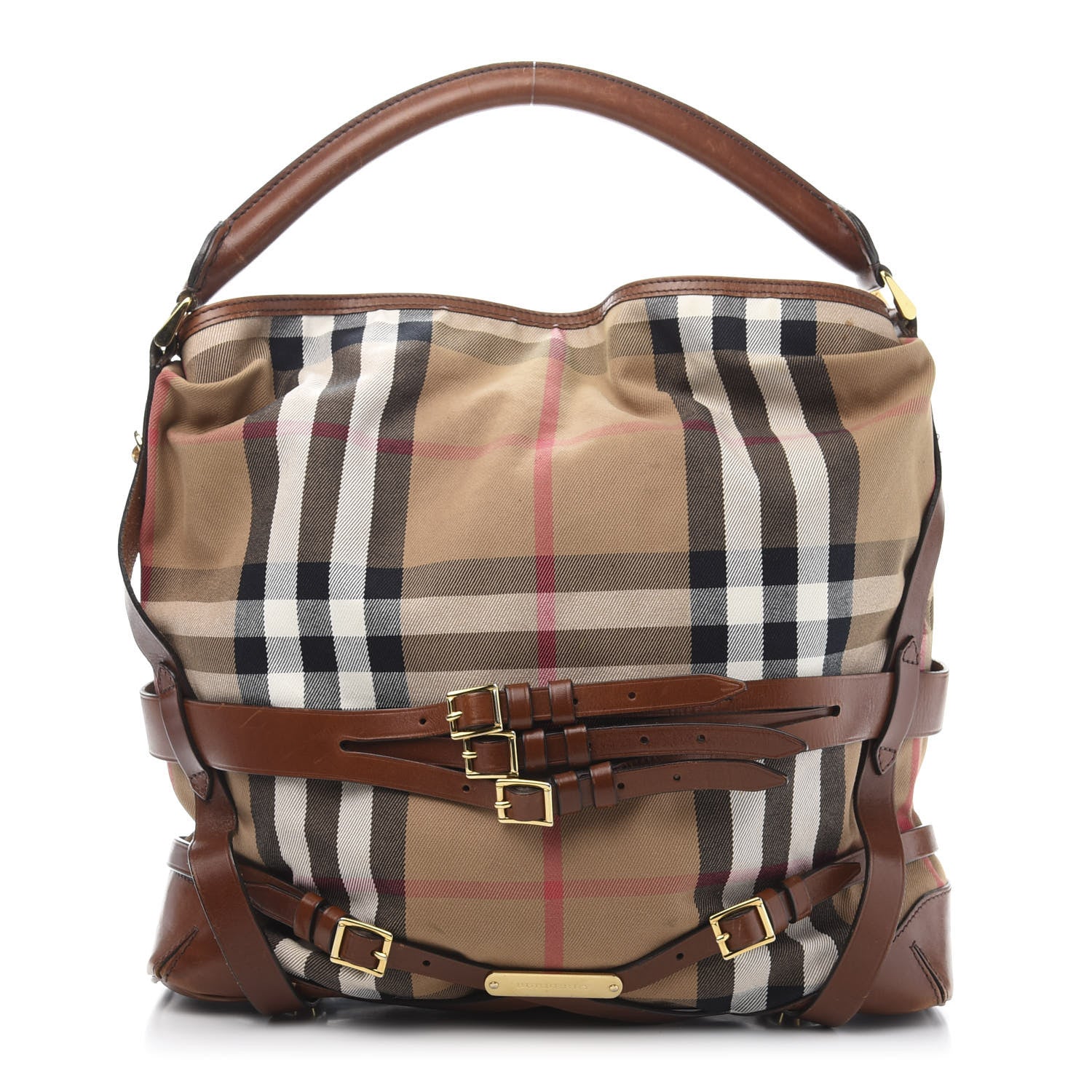 Burberry House Check Bridle Calfskin Medium Gosford Hobo Dark Tan 1 of 14