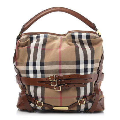 Burberry House Check Bridle Calfskin Medium Gosford Hobo Dark Tan 1 of 14