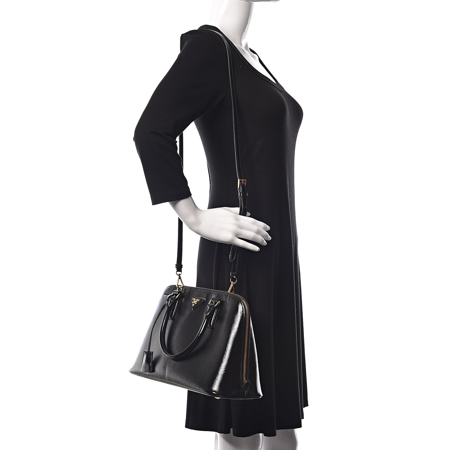 Prada Saffiano Vernice Medium Promenade Tote Black 2 of 11