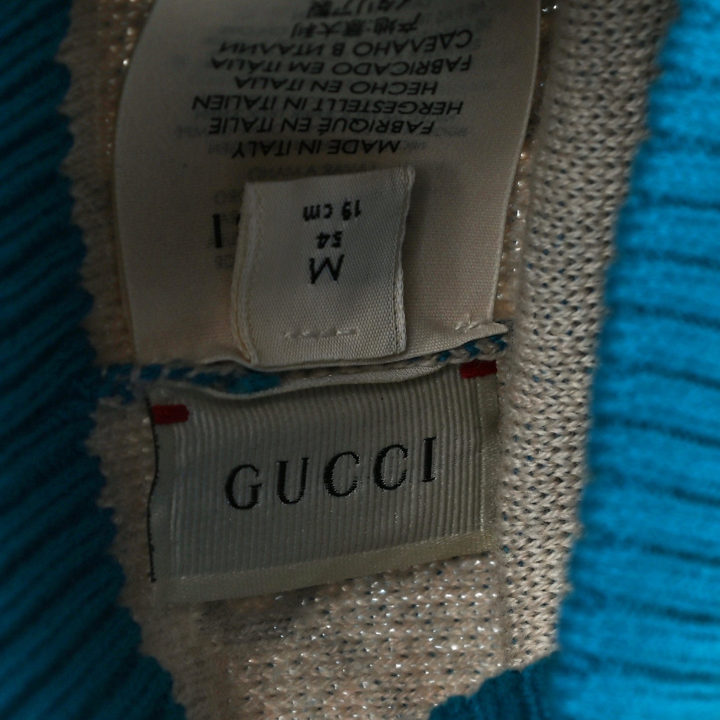 Wool Cotton GG Monogram Piquarfino Beanie Hat Petroleum Blue Ivory