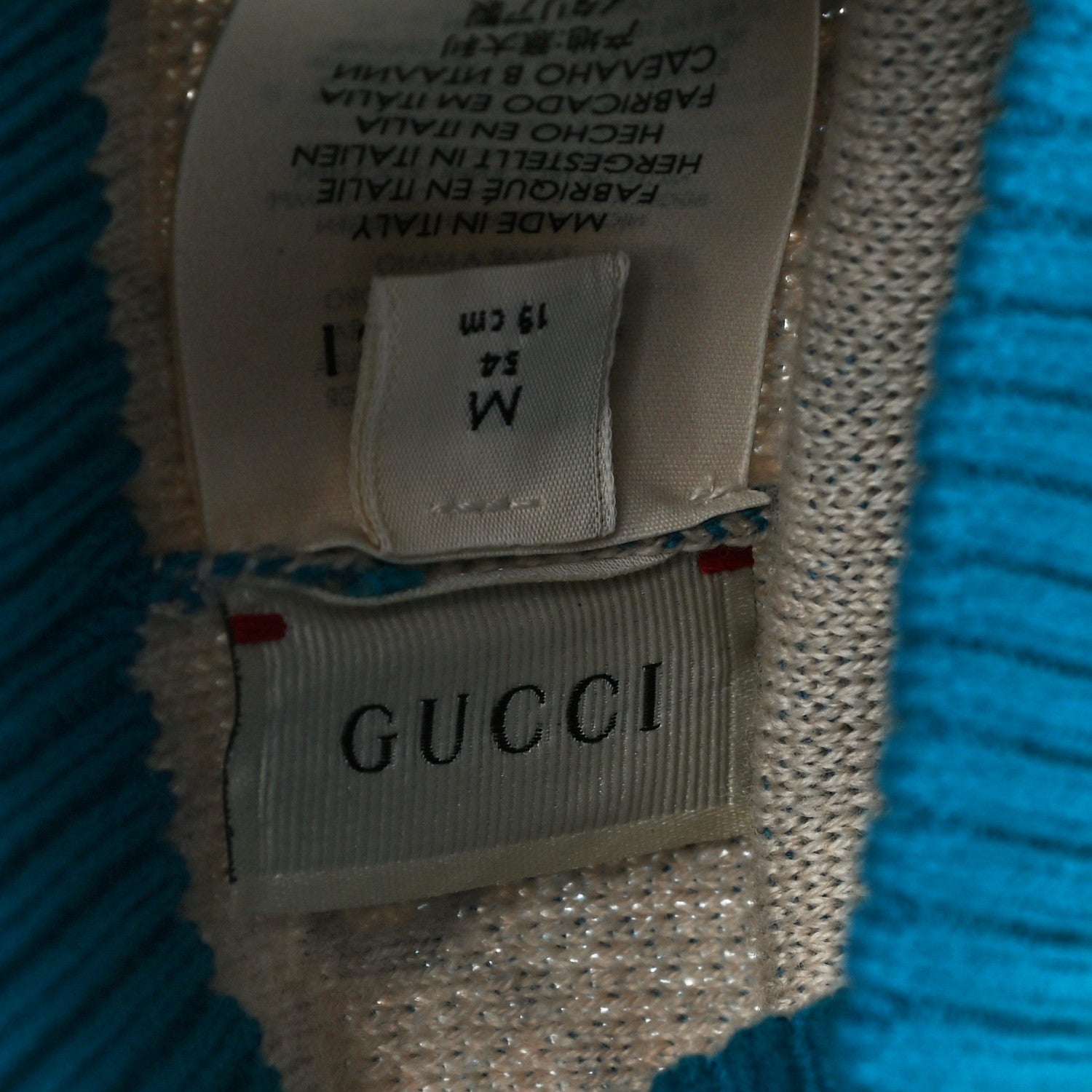 Gucci Wool Cotton GG Monogram Piquarfino Beanie Hat Petroleum Blue Ivory 5 of 8