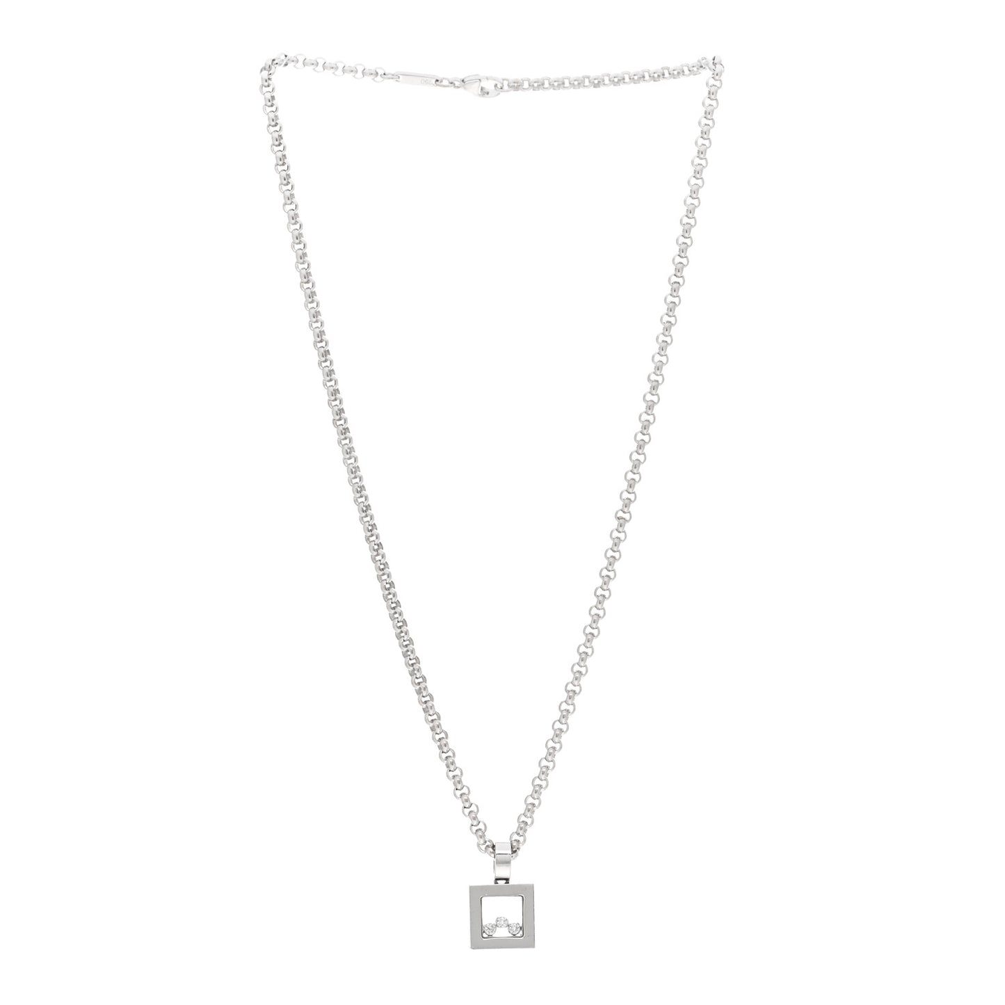 18K White Gold Diamond Happy Diamonds Square Pendant Necklace