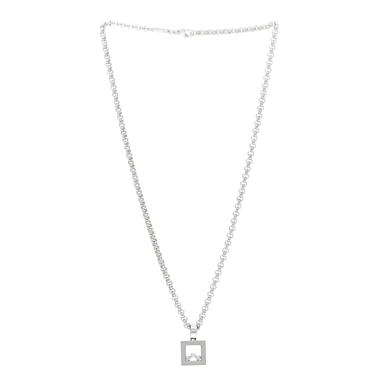 Chopard 18K White Gold Diamond Happy Diamonds Square Pendant Necklace 3 of 6