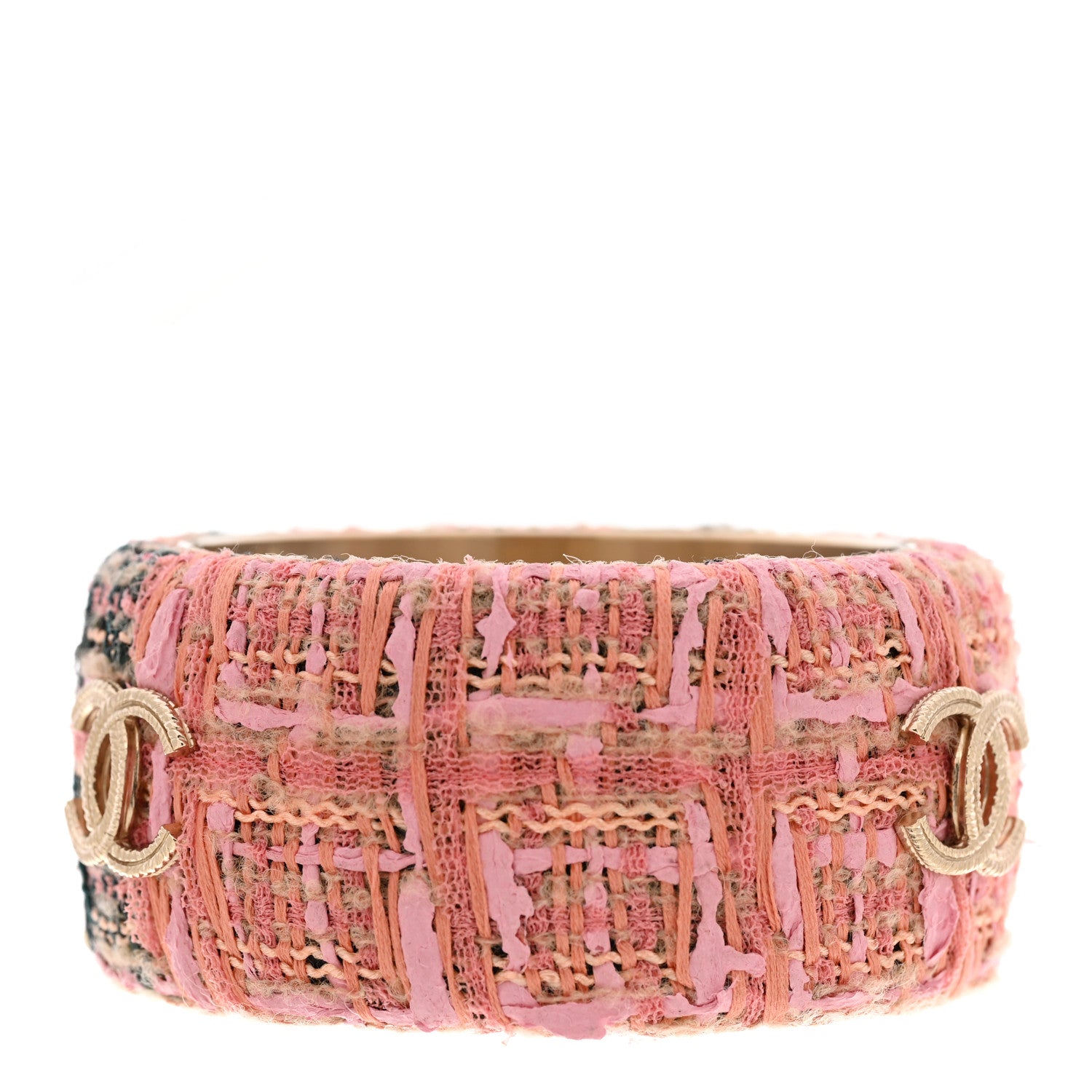 Chanel CC Tweed Cuff Bracelet S Pink 3 of 6