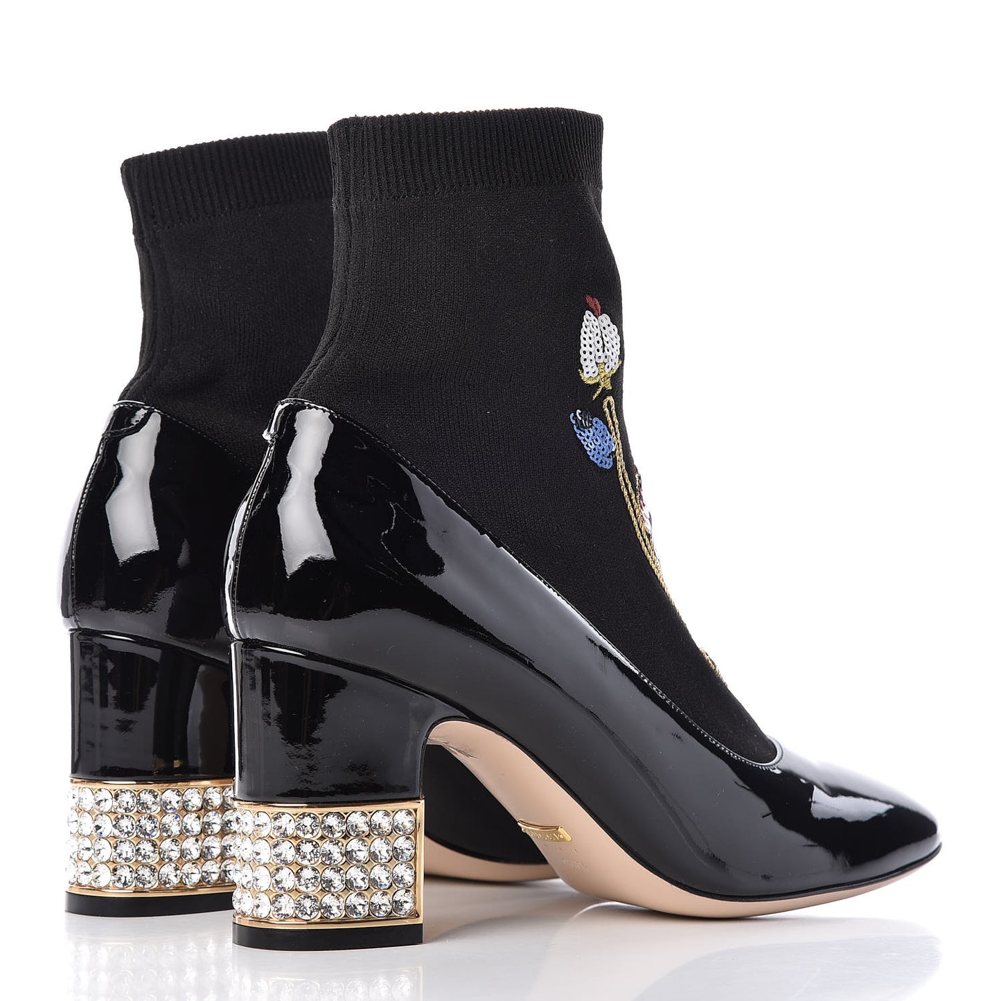 Patent Calfskin Candy Sock Ankle Boots 38.5 Black
