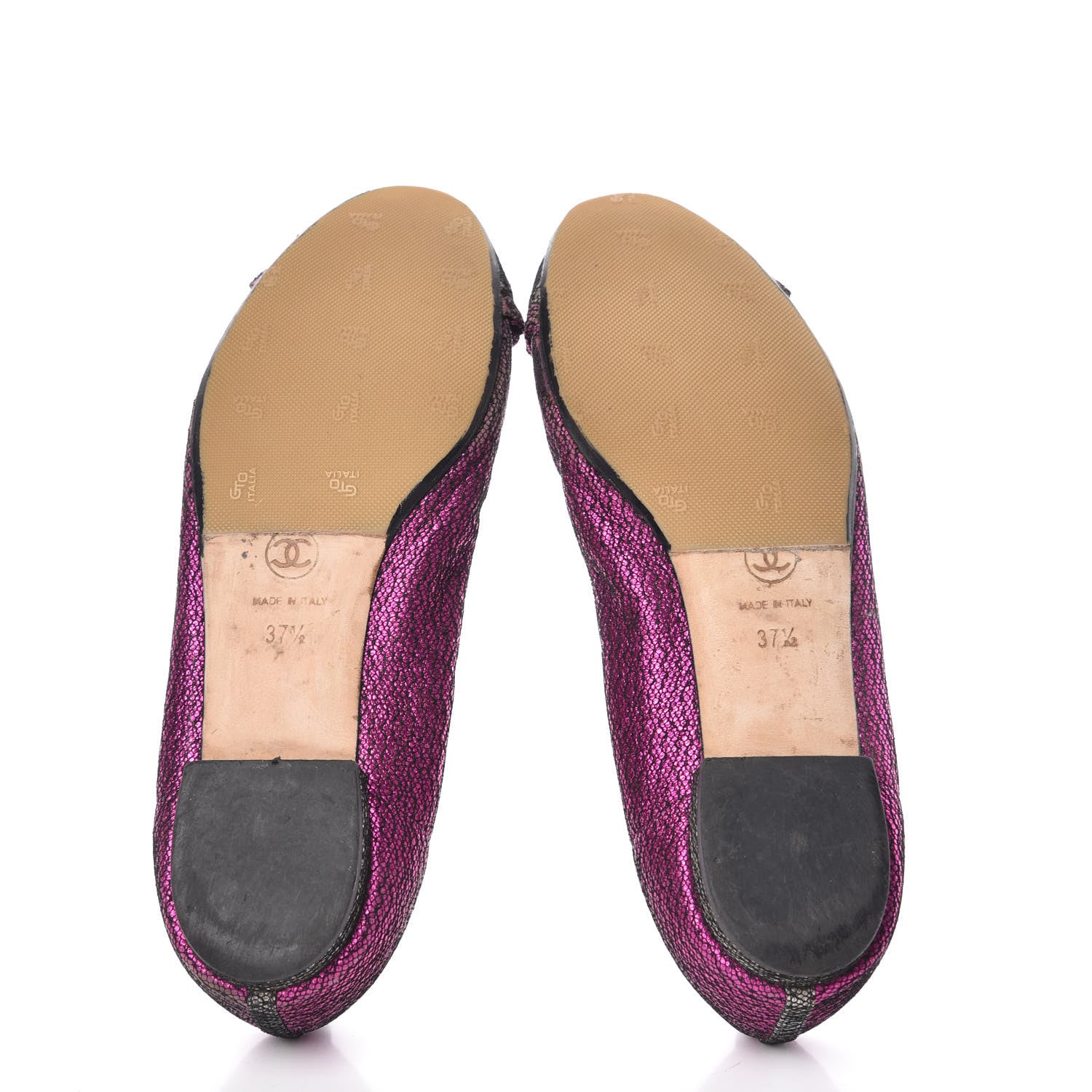 Chanel Metallic Lace Cap Toe Ballerina Flats 37.5 Fuchsia 7 of 14