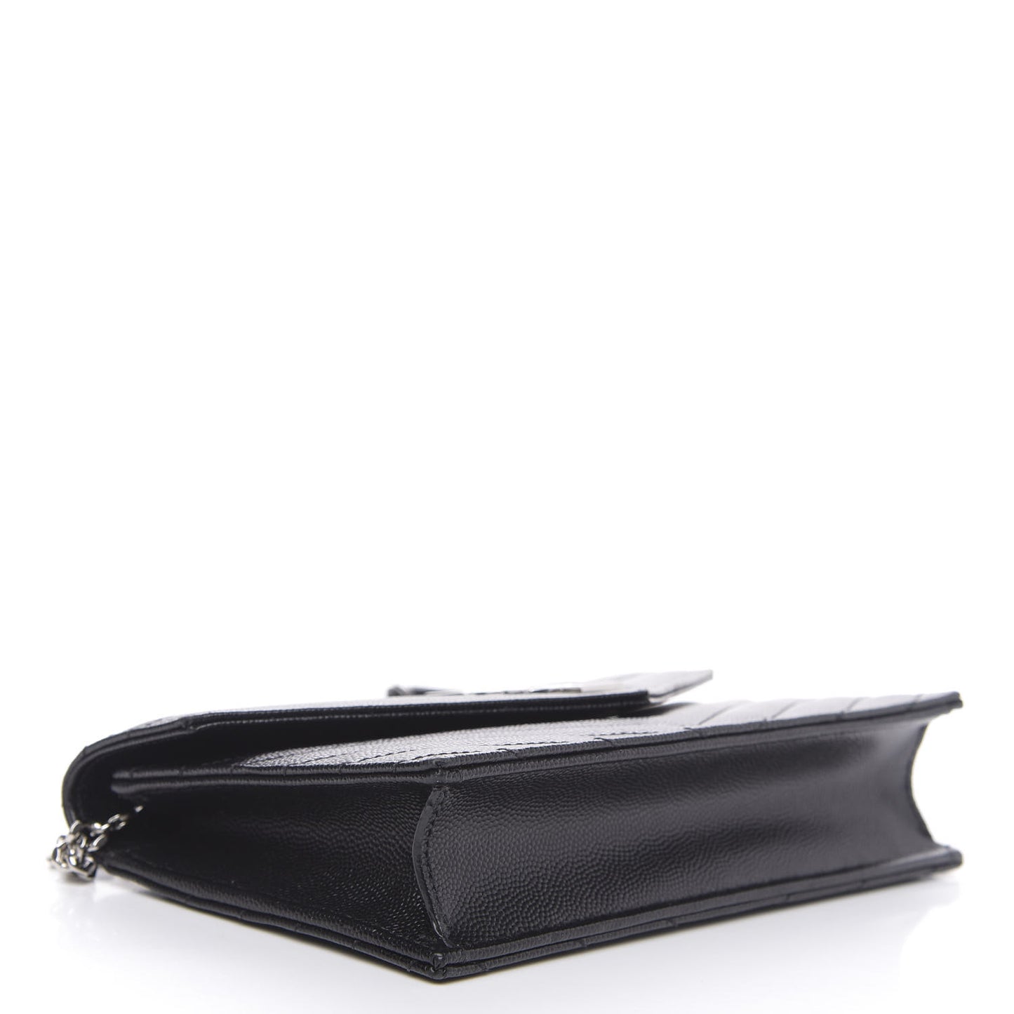 Grain De Poudre Matelasse Chevron Monogram Envelope Chain Wallet Black
