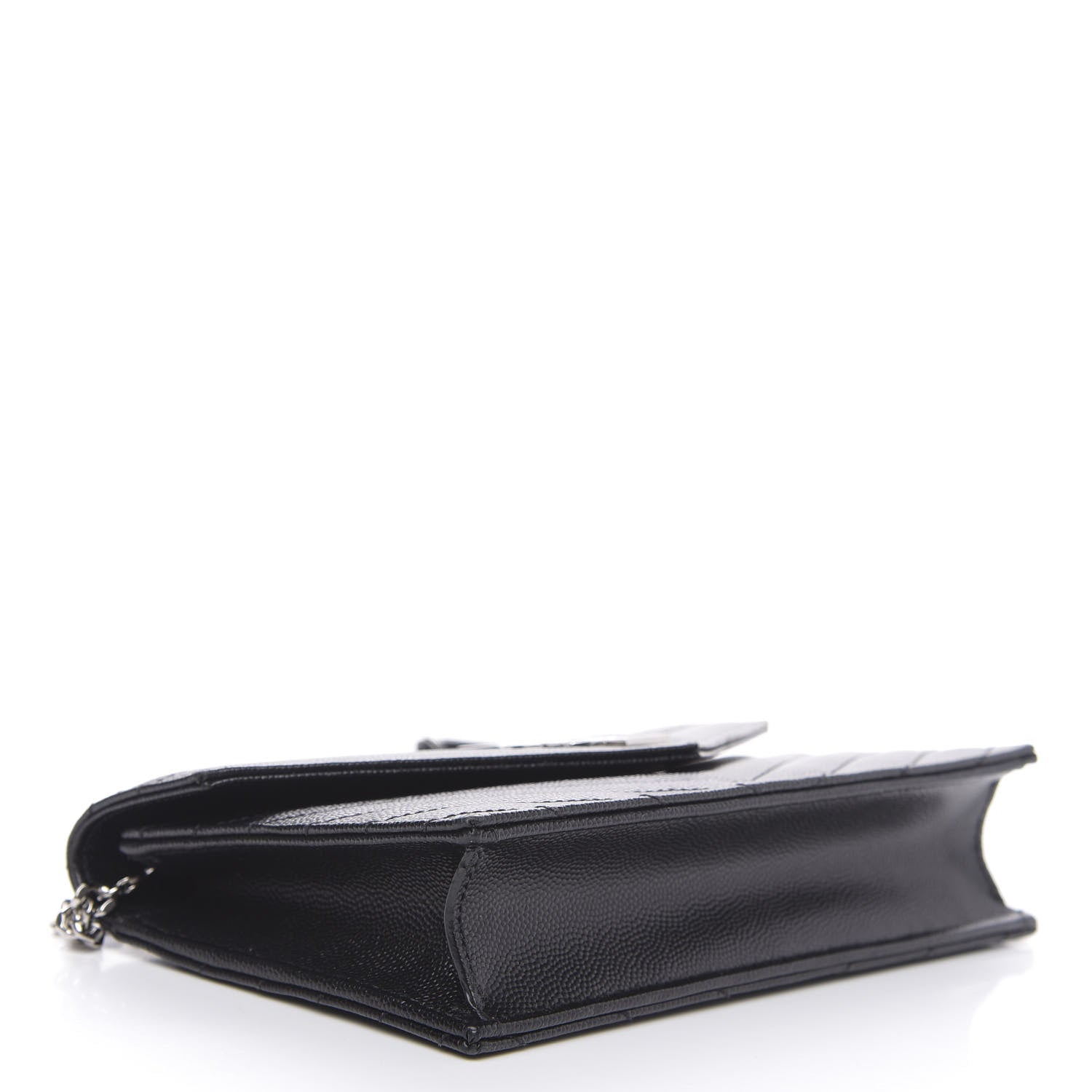 Saint Laurent Grain De Poudre Matelasse Chevron Monogram Envelope Chain Wallet Black 4 of 10