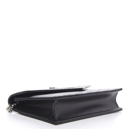 Saint Laurent Grain De Poudre Matelasse Chevron Monogram Envelope Chain Wallet Black 4 of 10