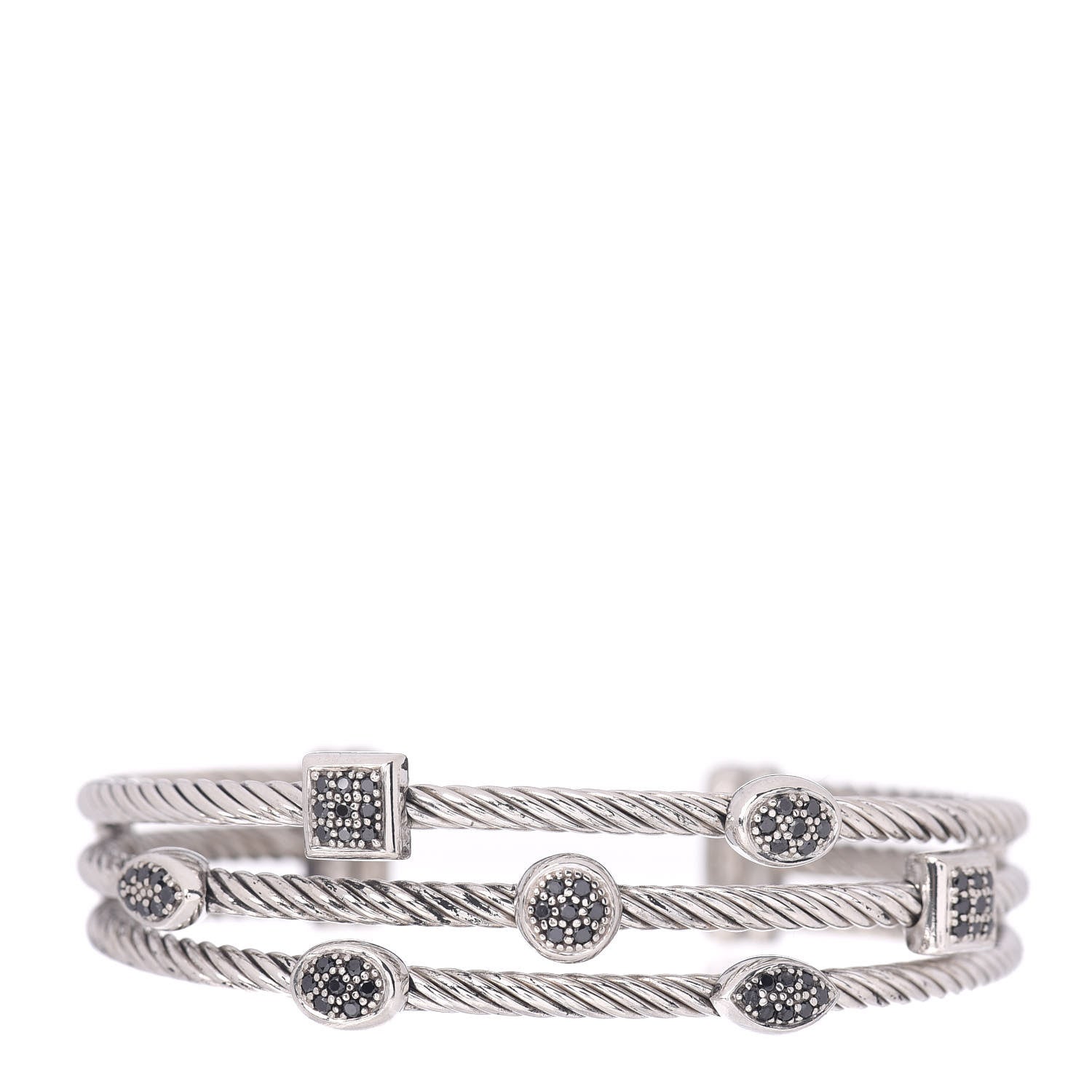 David Yurman Sterling Silver Black Diamond Three Row Confetti Cuff Bracelet 1 of 4