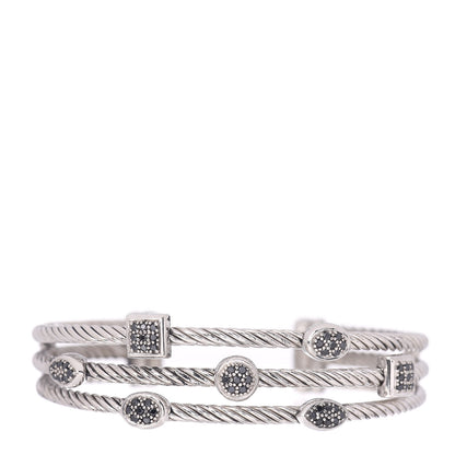 David Yurman Sterling Silver Black Diamond Three Row Confetti Cuff Bracelet 1 of 4