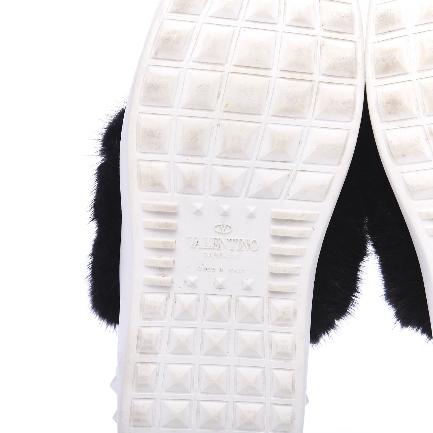 Valentino Garavani Calfskin Mink Fur Sneakers 36 White Black 6 of 9