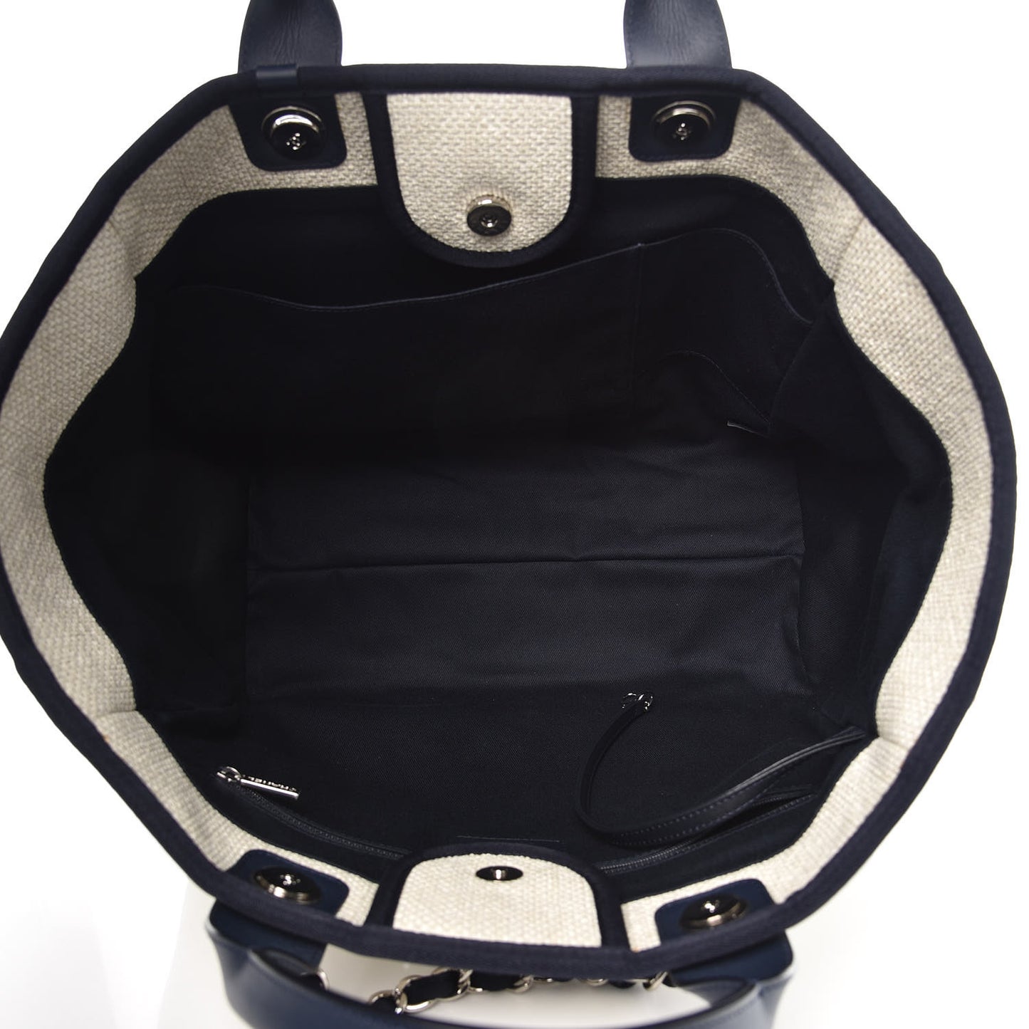 Woven Straw Raffia Large Deauville Tote White Navy
