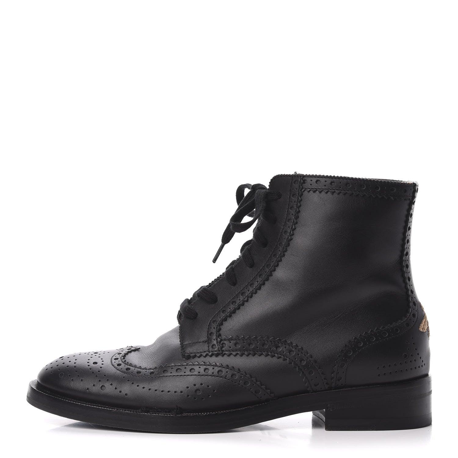Gucci Calfskin Womens Queercore Brogue Wingtip Boots 38.5 Black 1 of 10