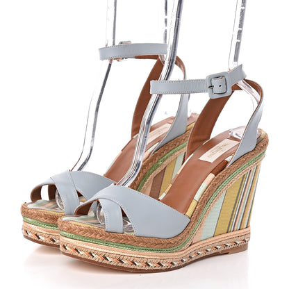 Valentino Garavani Calfskin Canvas Native Couture 1975 Espadrille Wedge Sandals 40 Sky Sorbet Multicolor 3 of 10