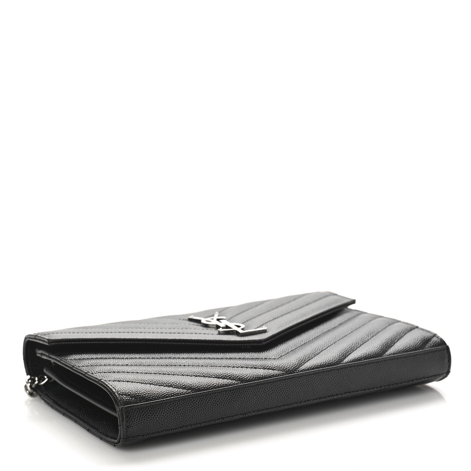 Saint Laurent Grain De Poudre Matelasse Chevron Monogram Chain Wallet Black 4 of 9