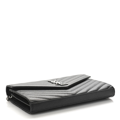 Saint Laurent Grain De Poudre Matelasse Chevron Monogram Chain Wallet Black 4 of 9