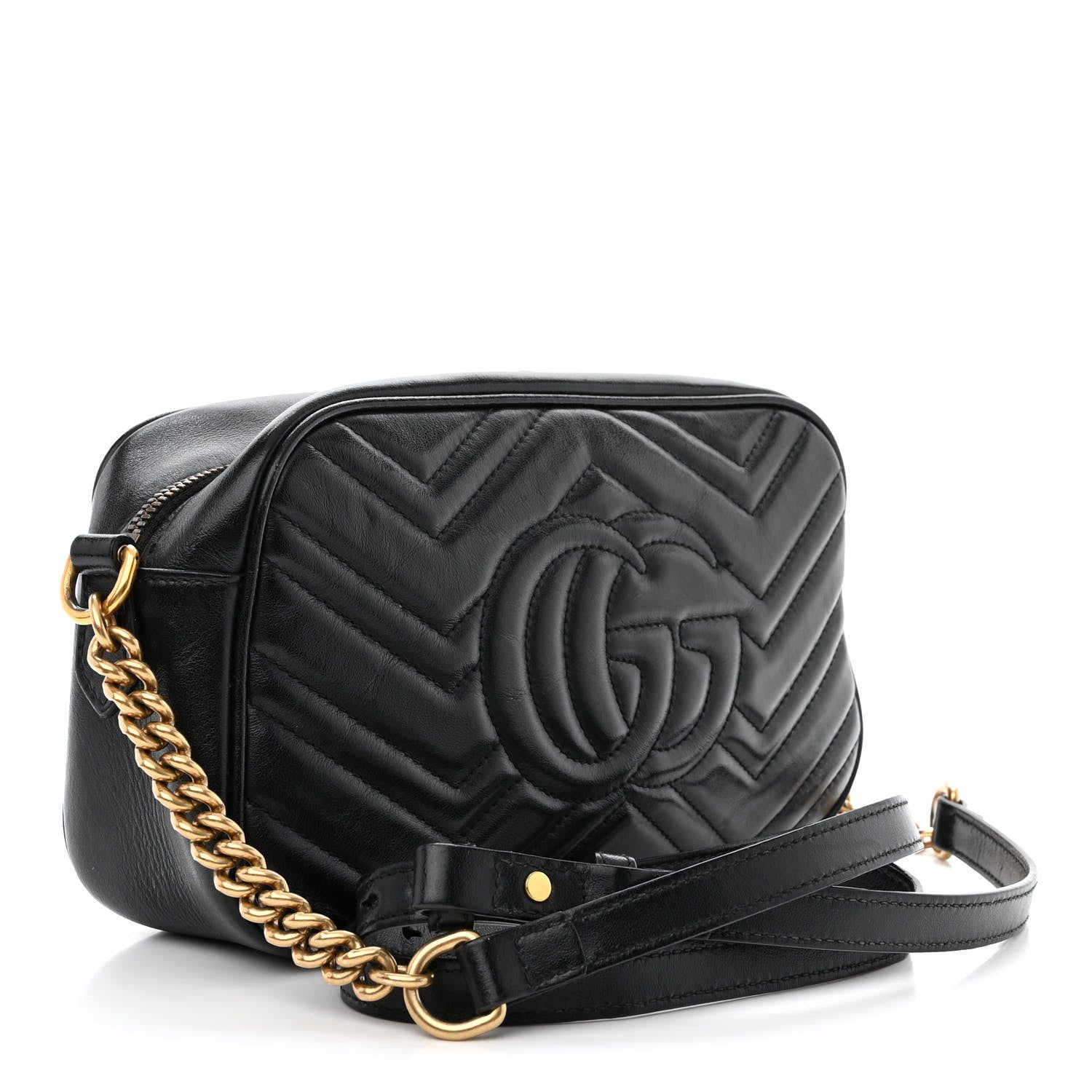 Gucci Calfskin Matelasse Small GG Marmont Chain Shoulder Bag Black 3 of 14