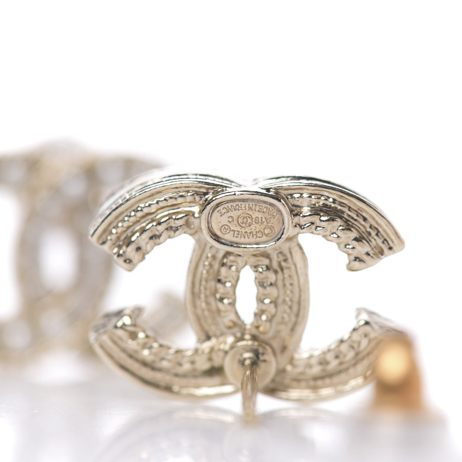 Chanel Crystal Pearl CC Earrings Gold 3 of 3