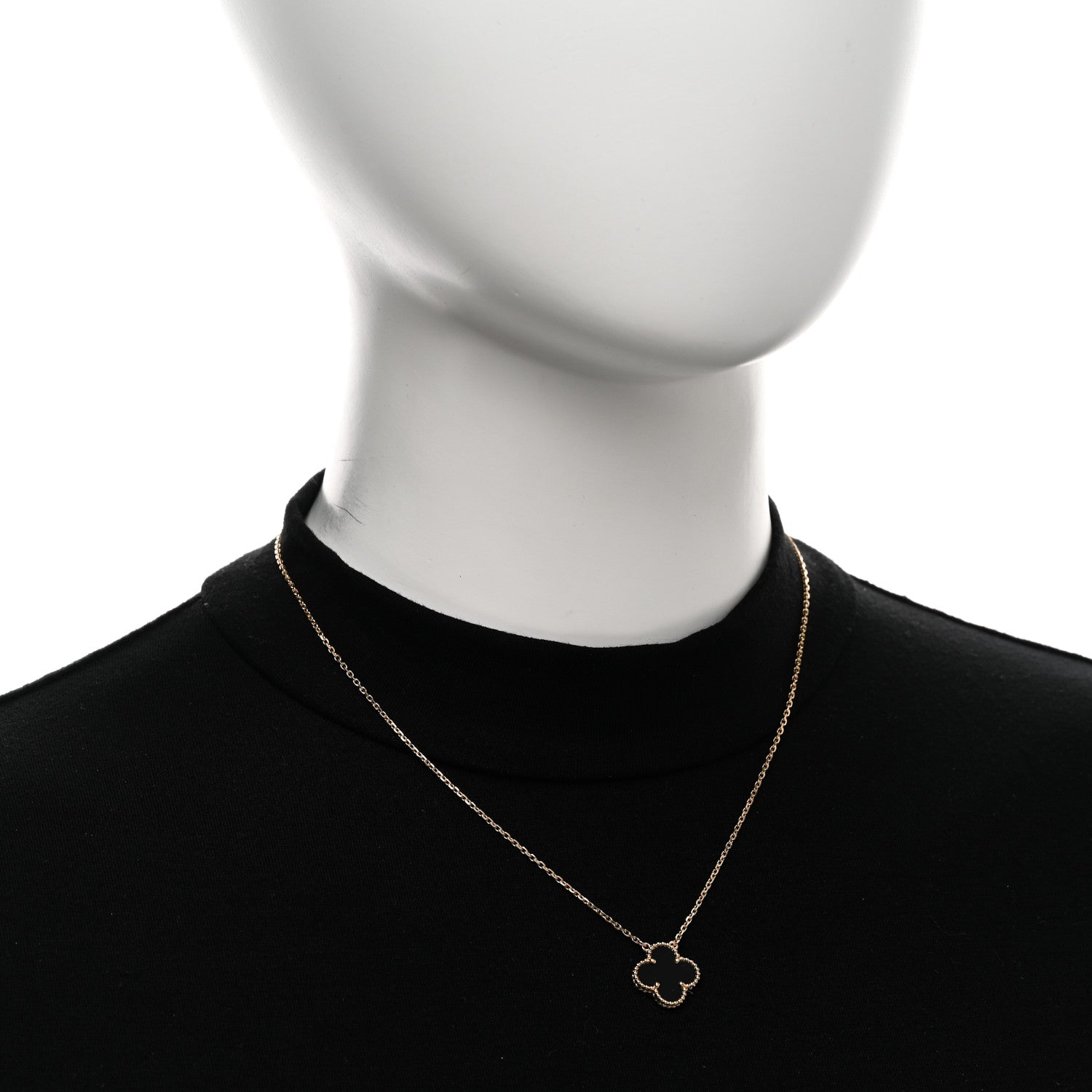 Van Cleef & Arpels 18K Yellow Gold Black Onyx Vintage Alhambra Pendant Necklace 2 of 4