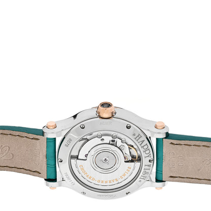 Chopard 18K Rose Gold Stainless Steel Alligator Diamond Turquoise Mother of Pearl 36mm Happy Sport Fish Automatic Watch 4 of 9